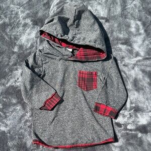 Gray and Red Plaid Kids Hoodie